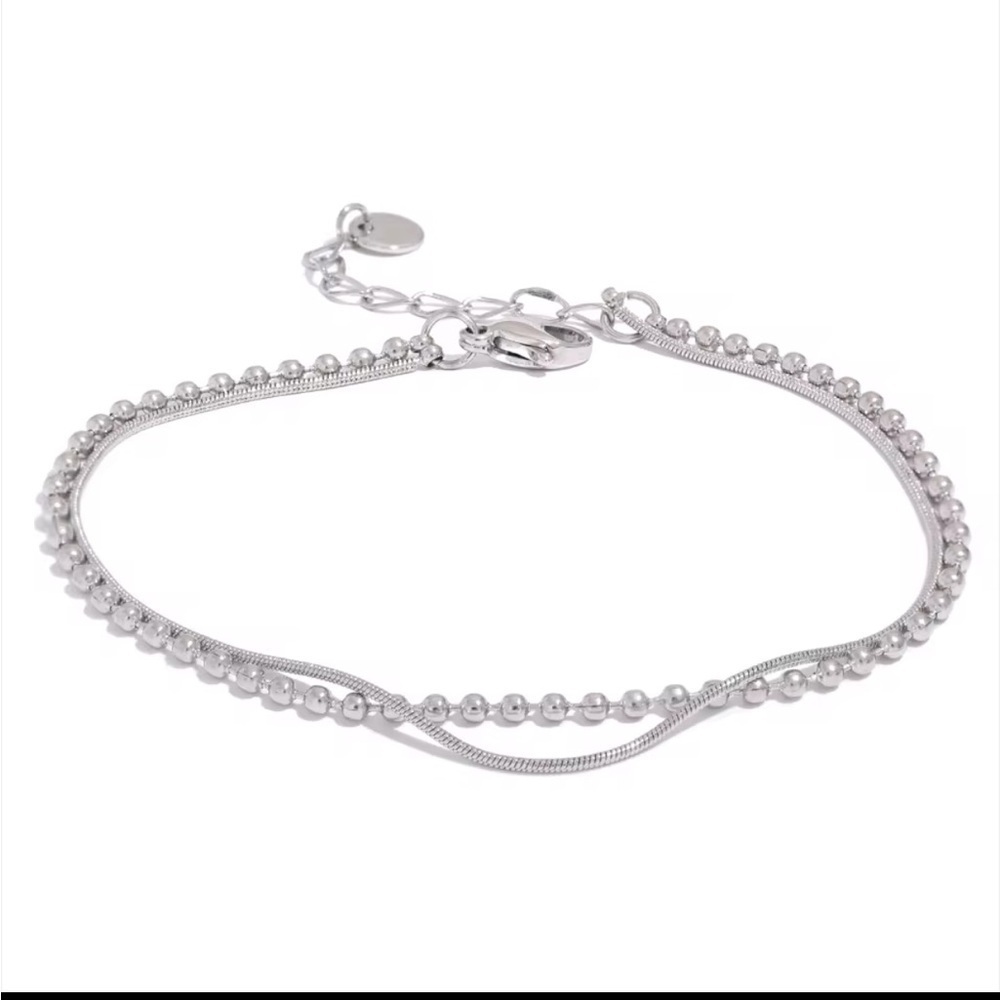 - 𝅺NEW Flat & Bead Chains Double Layer Bracelet Gold or Silver Chain Bracelet